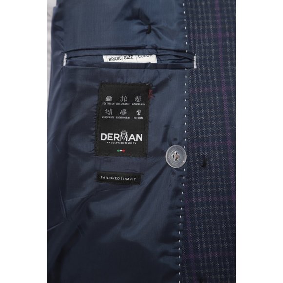 Derman Double Breasted Navy Check Suit 2 Piece Suit - Picture 5 of 6